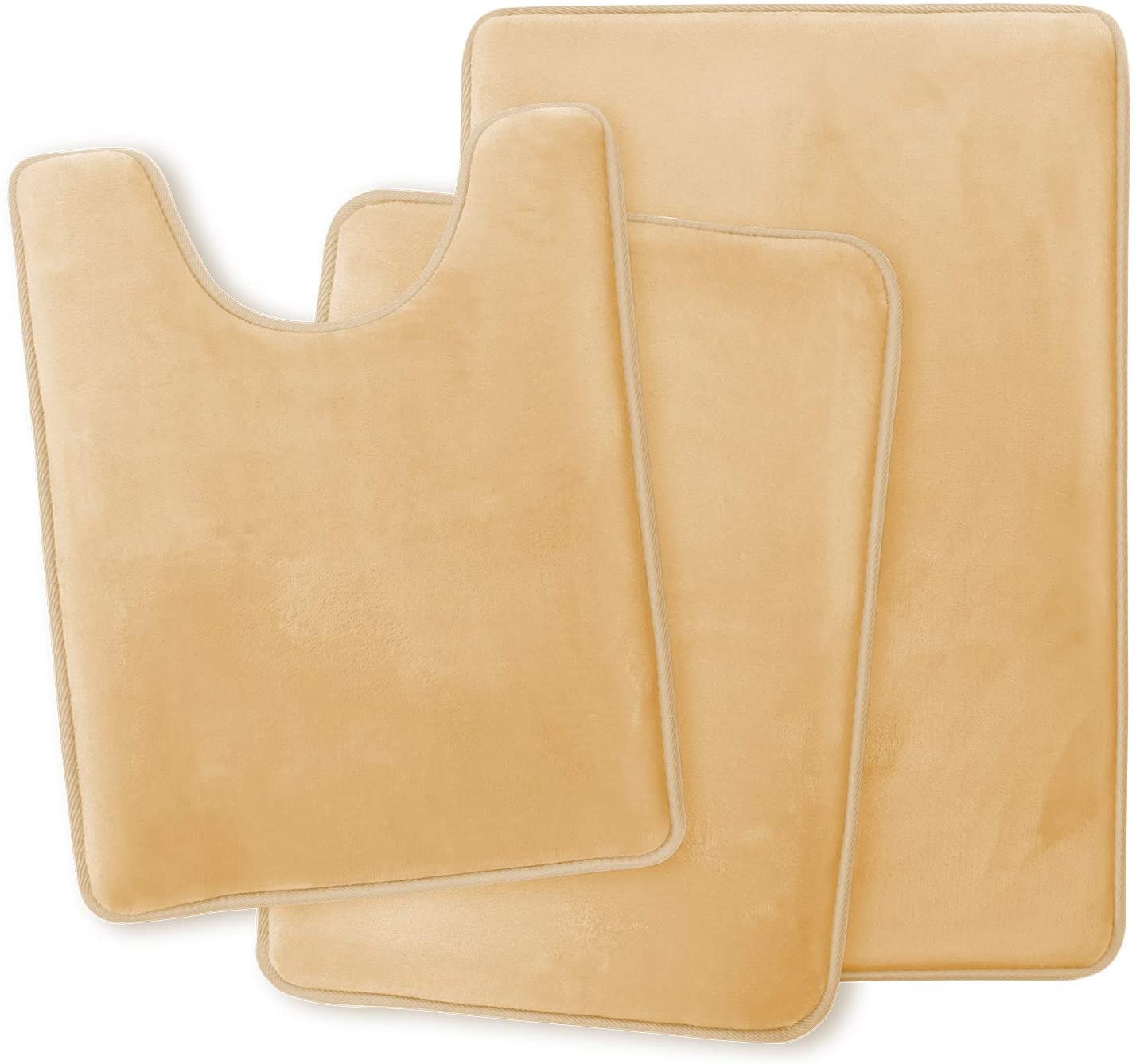 Bathroom Rugs Memory Foam Bath Mat Set for Bathroom, Non Slip Absorbent Velvet - Fast Drying –Bathroom Rug and Contour Rug Set 3 Piece -Beige