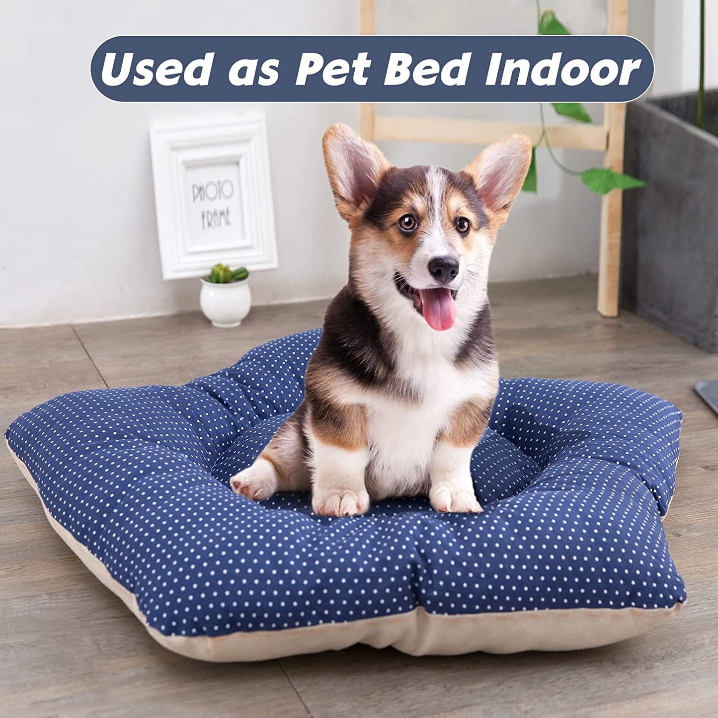 Pet Teepee with Cushion for Dogs and Cats Puppies House with Bed Pet Tent Bed Indoor Outdoor, Navy