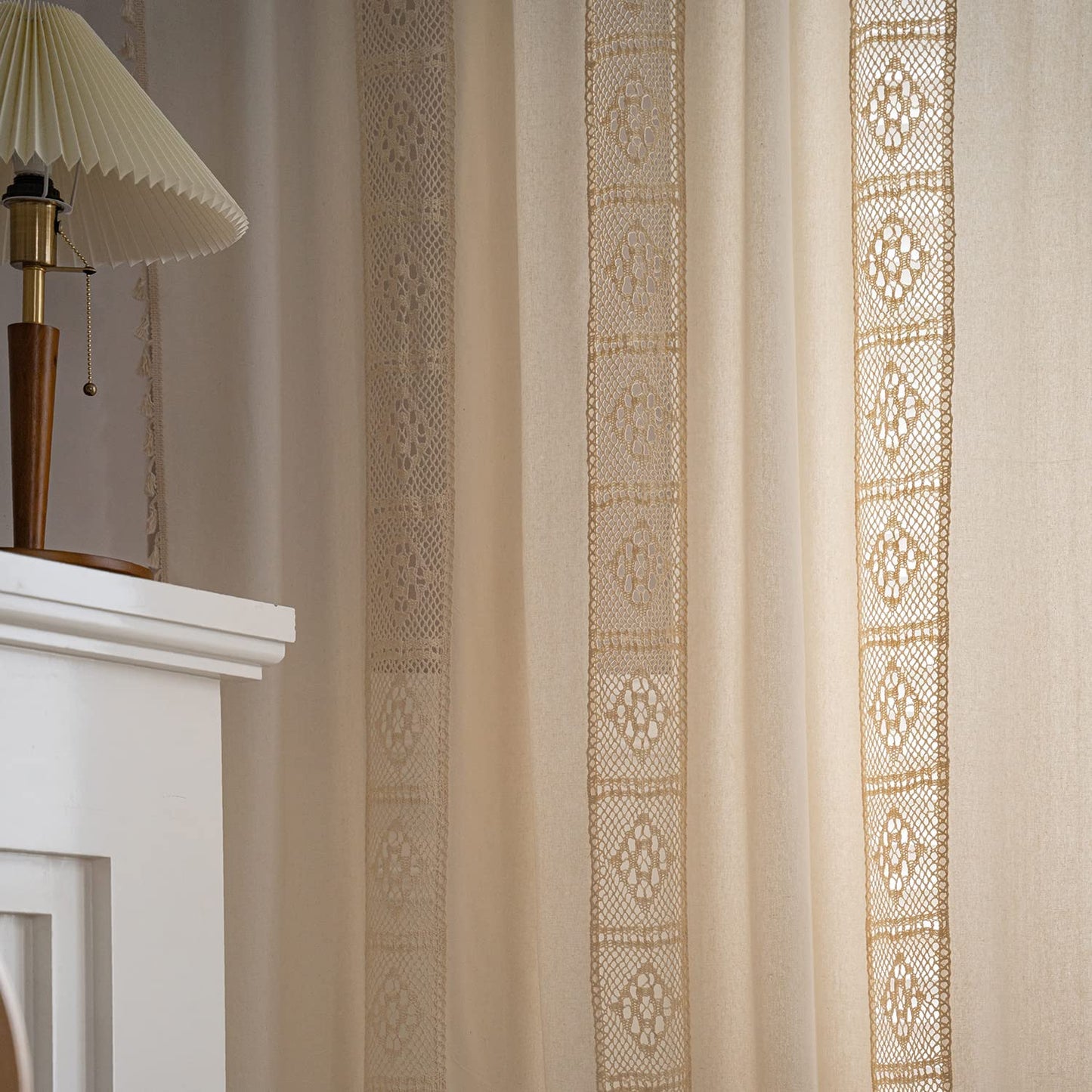 Panels Boho Windows Sheer Curtains Crochet Vintage Cotton Tassel Window Curtains Panels for Bedroom Living Room (Crochet Cotton Cream)