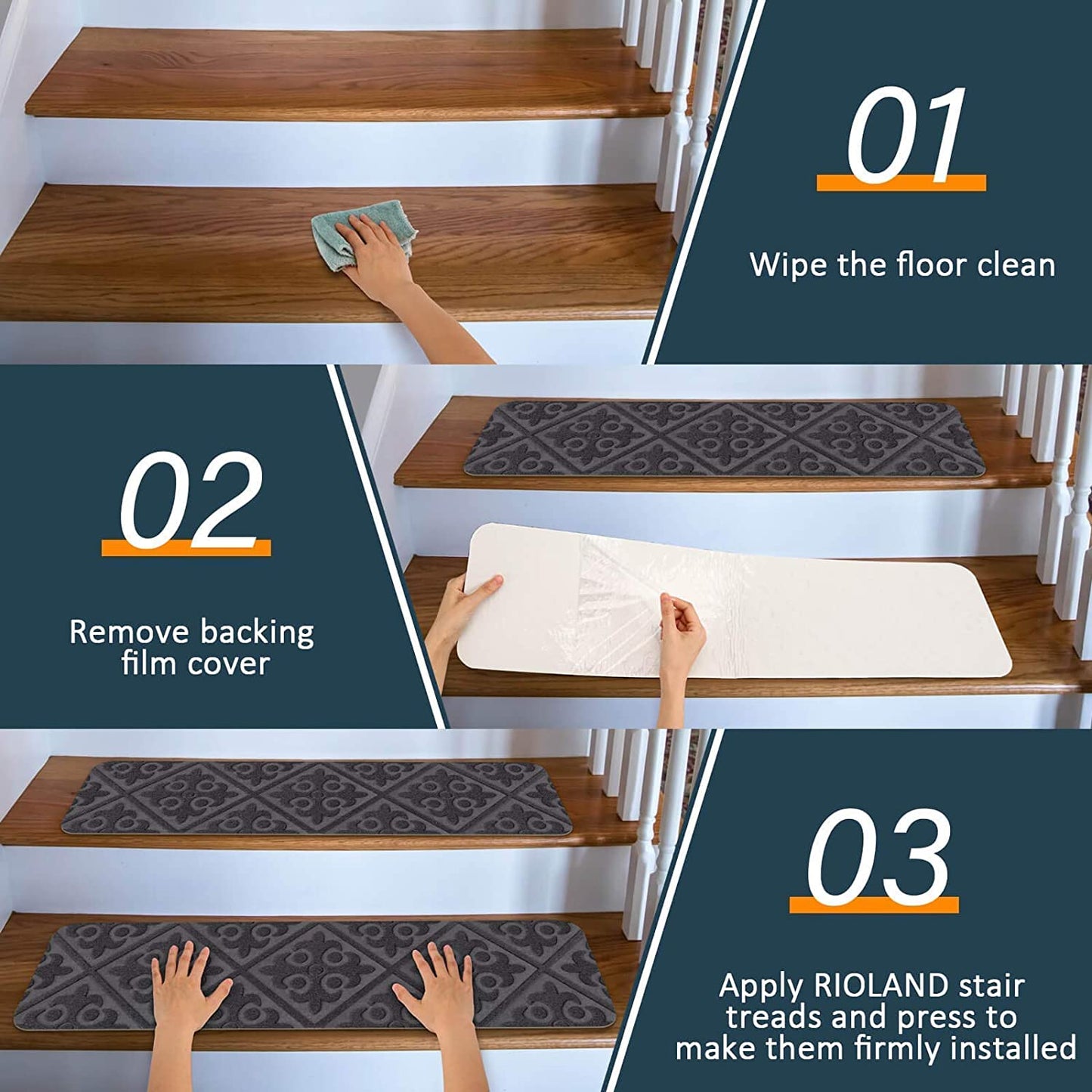 Stair Treads Carpet Non-Slip Indoor Stair Runners for Wooden Steps, Stair Rugs for Kids and Dogs, Set of 15, 8" X 30",Embossing Grey
