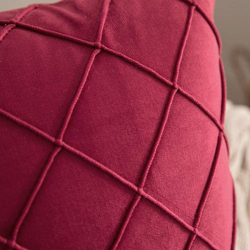 Velvet Throw Pillow Square Soft Couch Pillows Set of 2 (Inserts + Pillow Covers, Wine)