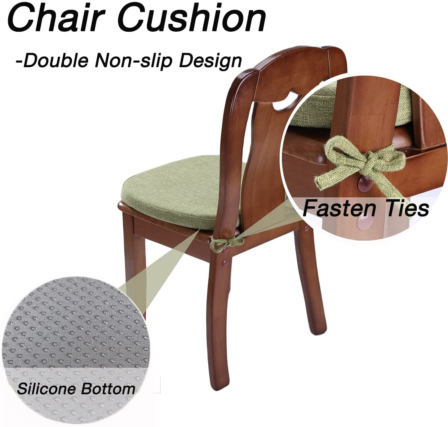 Chair Cushion with Ties for Dining Chairs (1/4/6/8 PCS, Green)