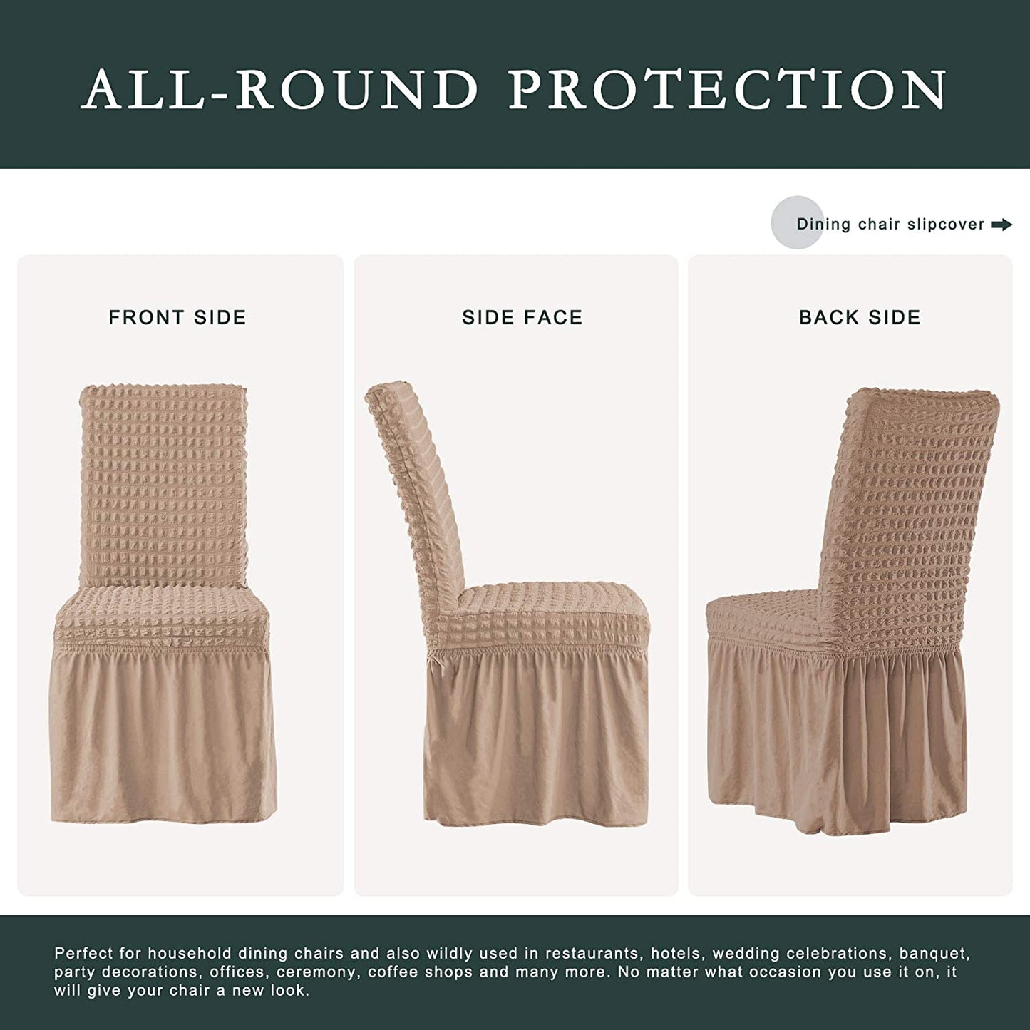 Stretchy Dining Room Chair Covers with Long Skirt, Suitable for families, parties, dirt resistant ,Set of 2/4/6/8 PCS,Oatmeal