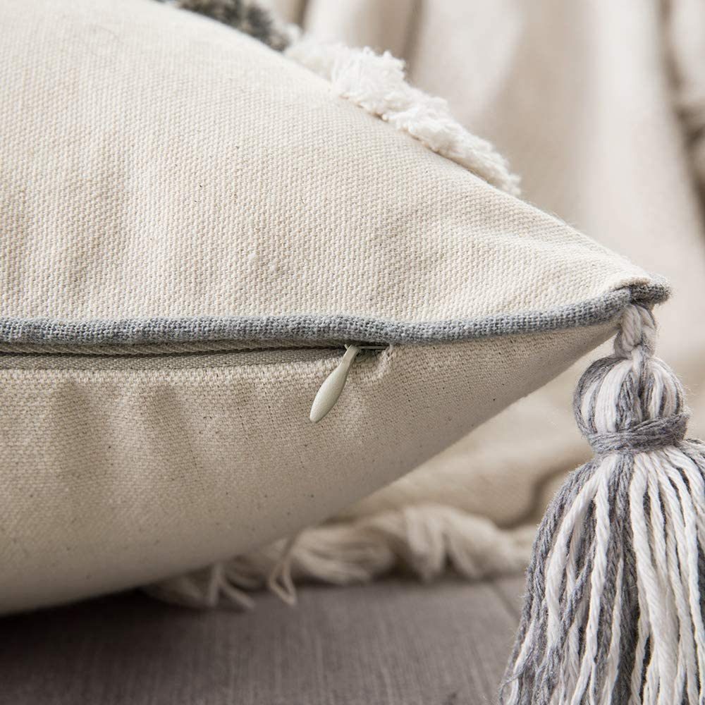 Tribal Boho Woven with Tassels Pillow Square Soft Couch Pillows Set of 2 (Inserts + Pillow Covers, Diamond)