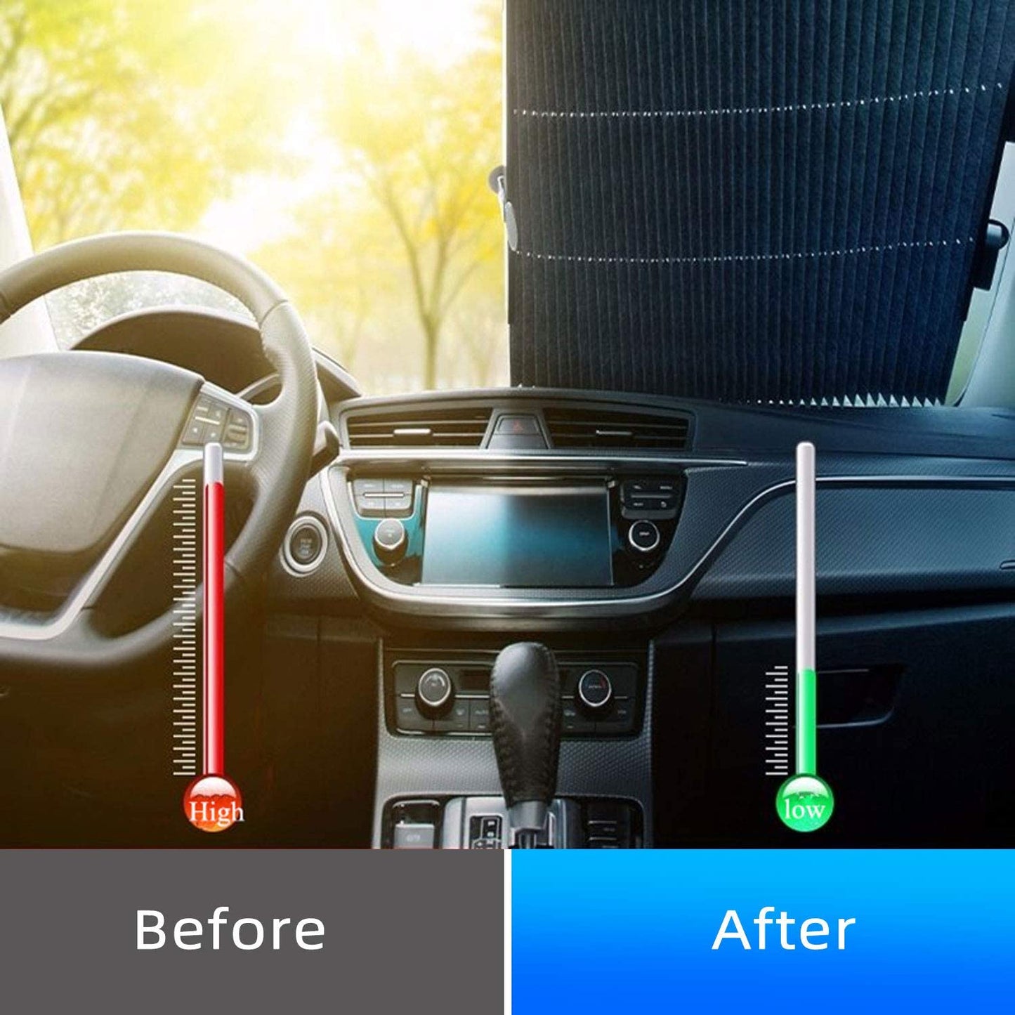 Retractable Windshield Sun Shade for Car, Large Sun Visor Protector Blocks 99% UV Rays to Keep Cool,  Fits Front Window of Various Models