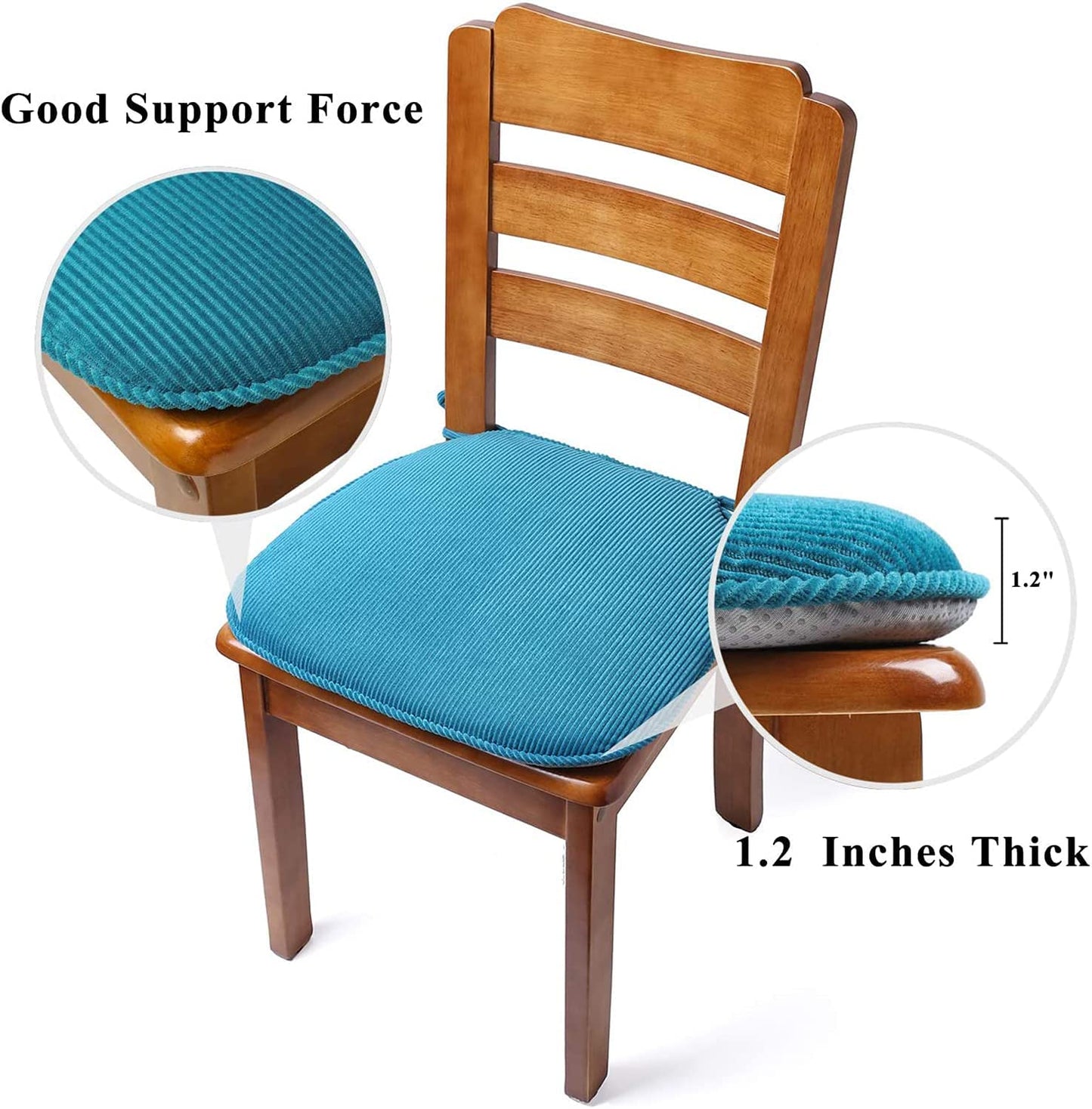 Indoor Chair Pad with Ties, Dining Chair Pads, Non Slip Seat Cushions for Kitchen Chairs (4/6/8 PCS, Blue)