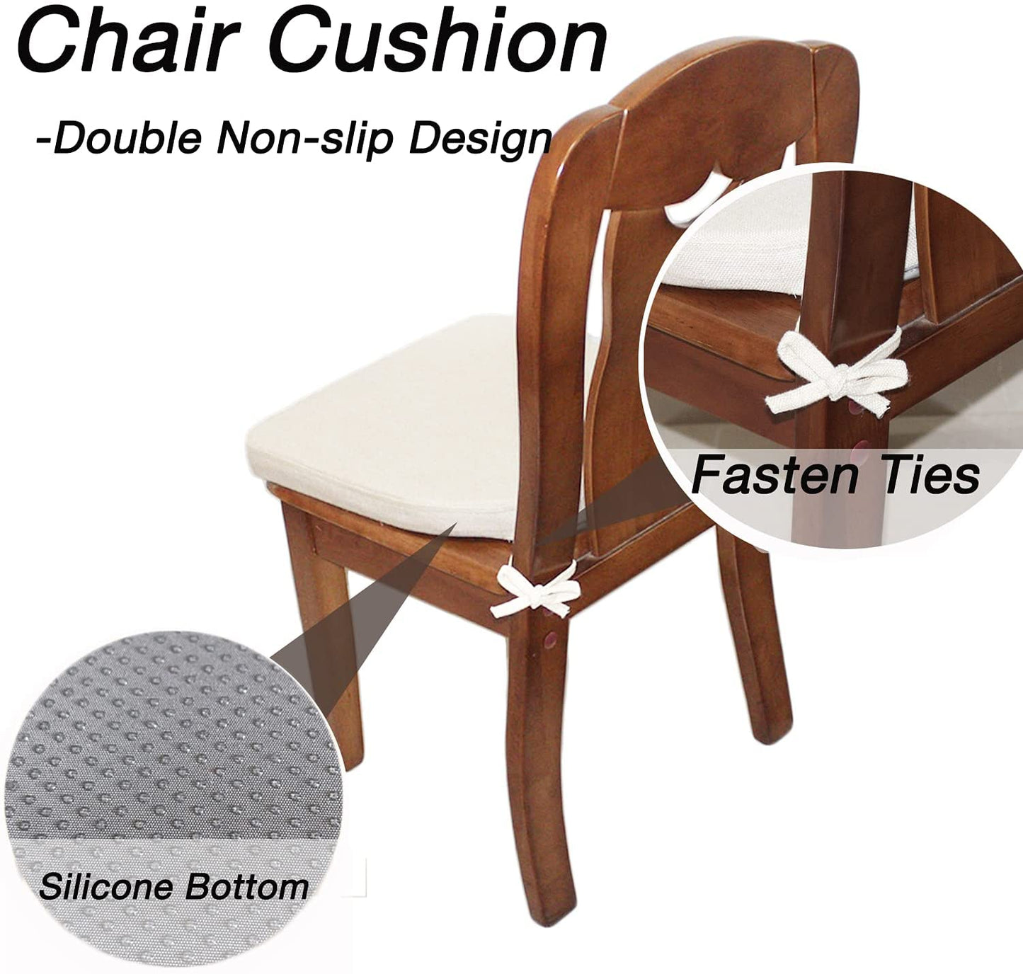 Chair Cushion with Ties for Dining Chairs(1/4/6/8, Beige)