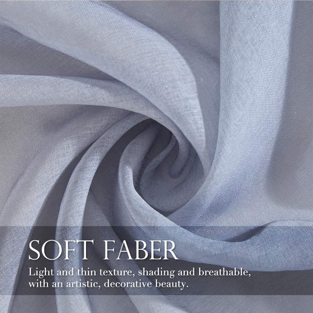 2x Ombre Sheer Curtains Draperies Window Treatment, White and Grey