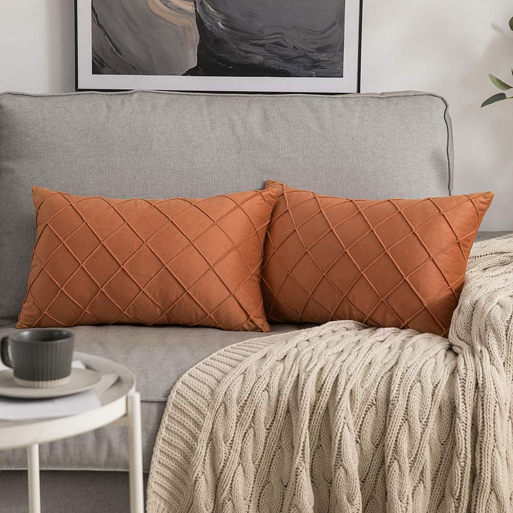 Velvet Throw Pillow Square Soft Couch Pillows Set of 2 (Inserts + Pillow Covers,Orange Yellow)