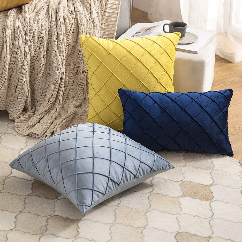 Velvet Throw Pillow Square Soft Couch Pillows Set of 2 (Inserts + Pillow Covers,Blue)