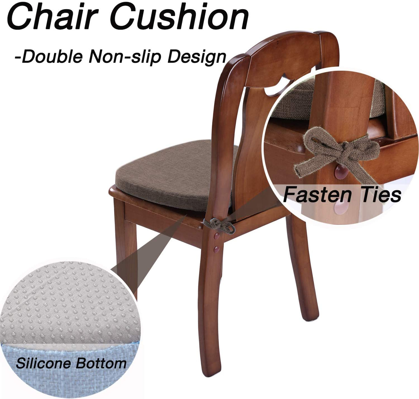 Chair Cushion with Ties for Dining Chairs (1/4/6/8 PCS, Brown)