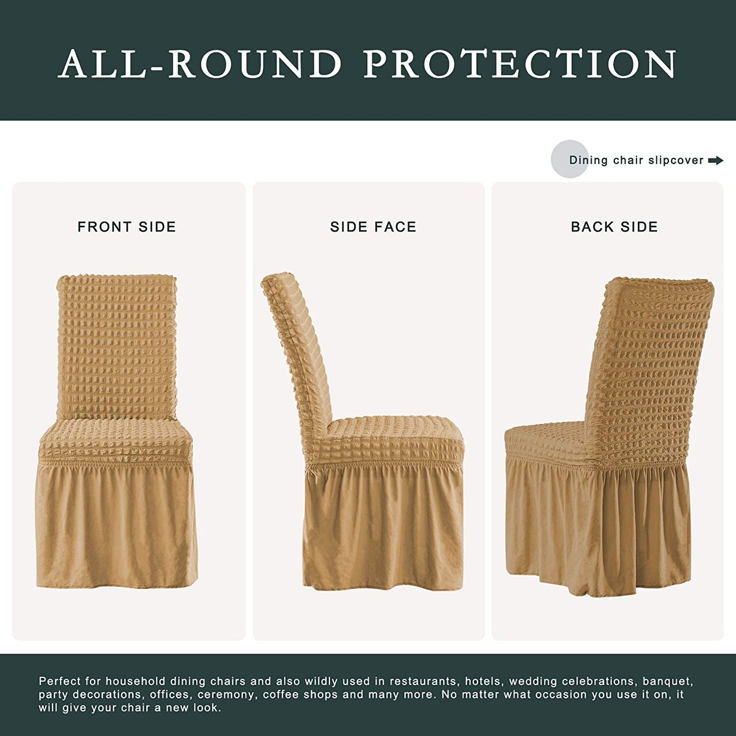 Stretchy Dining Room Chair Covers with Long Skirt, Suitable for families, parties, dirt resistant ,Set of 2/4/6/8 PCS,Yellow