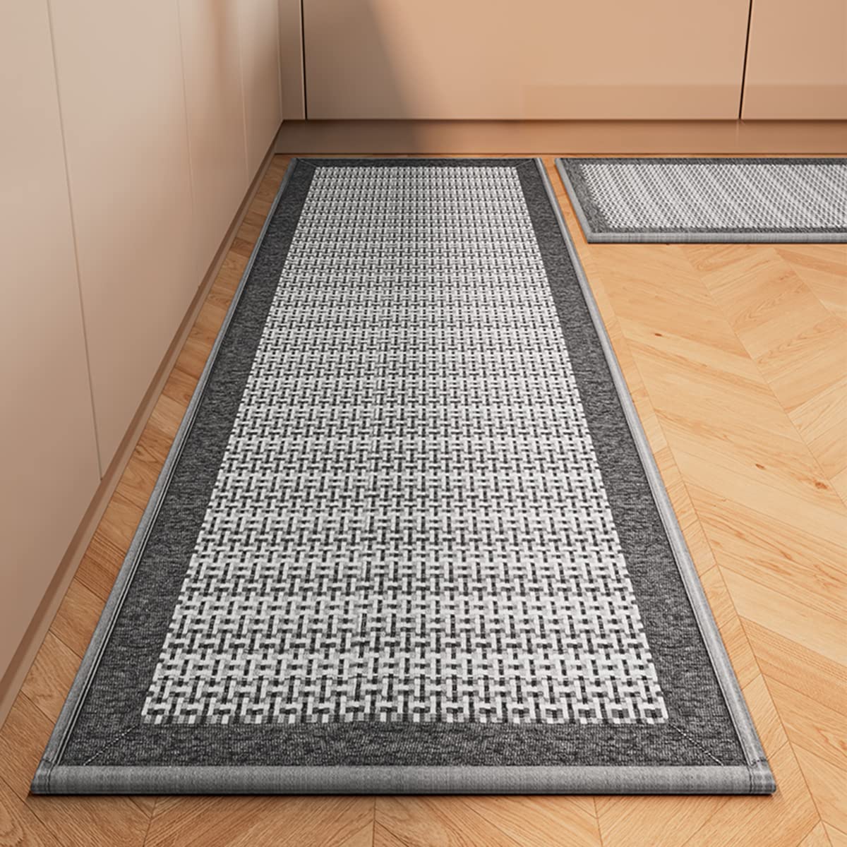 Kitchen Rugs and Mats Non Skid Washable Absorbent Kitchen Runner Rugs Sets of 2 Comfort Weave Kitchen Floor Mats for in Front of Sink Kitchen Hallway Laundry Room, Grey