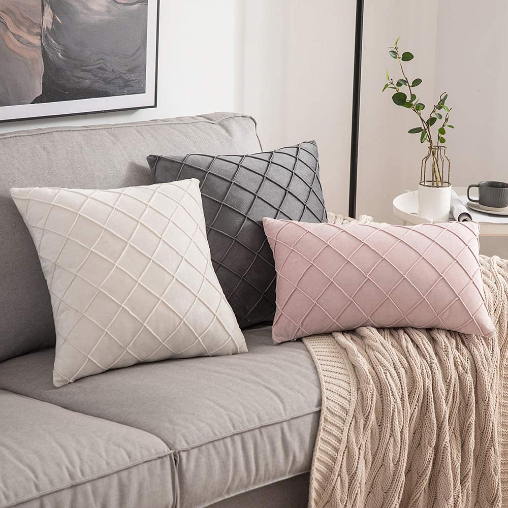 Velvet Throw Pillow Square Soft Couch Pillows Set of 2 (Inserts + Pillow Covers, Pink)