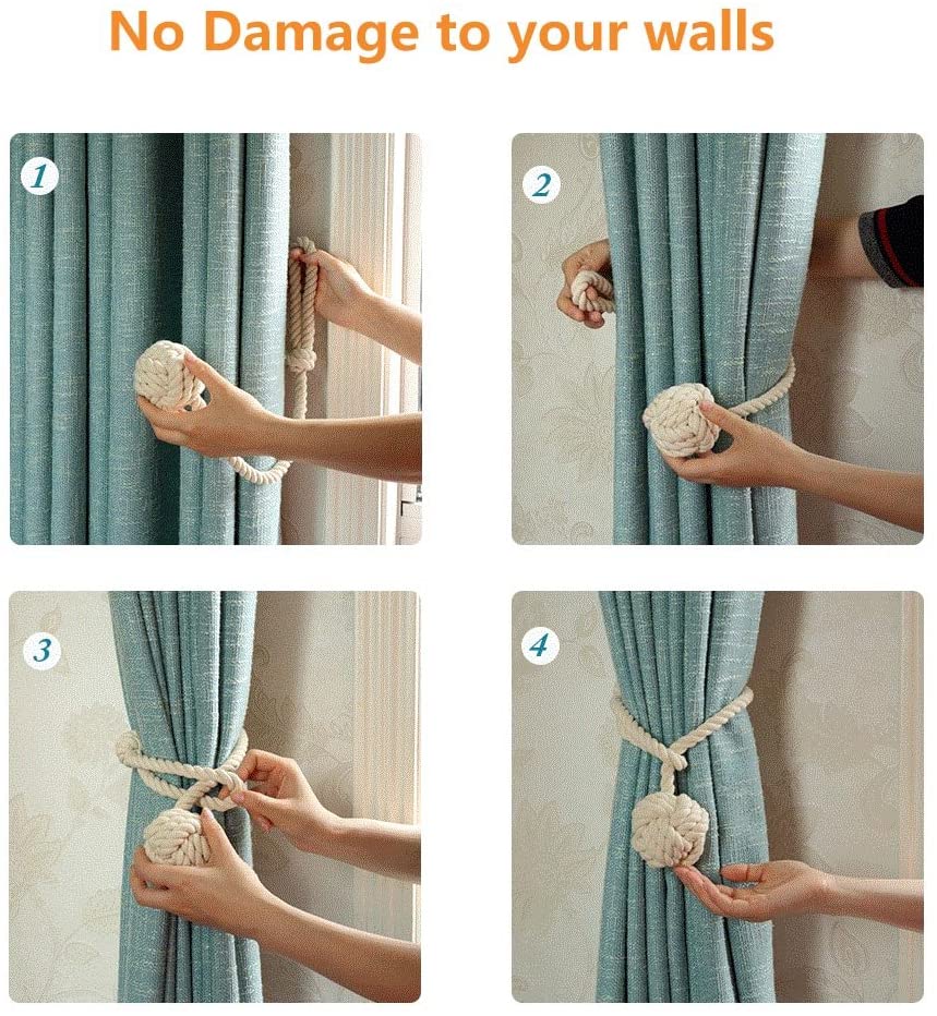 Curtain Tiebacks - 2/4 PCS Handmade Rural Decorative Curtain Holdbacks (Black)