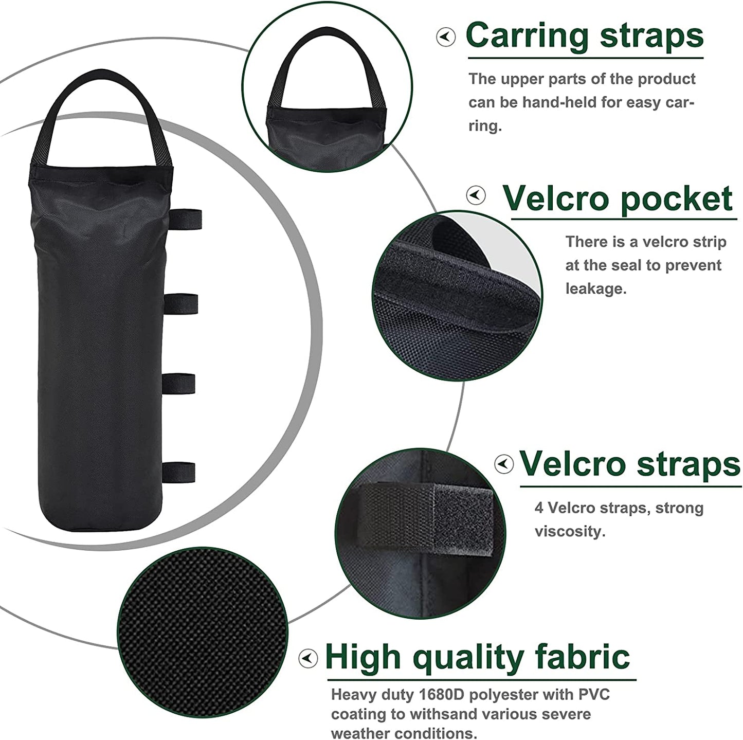 112 LBS Extra Large Pop up Canopy Weights Sand Bags for Ez Pop up Canopy Tent Outdoor Instant Canopies, 4-Pack,Black (Without Sand) Dark Black