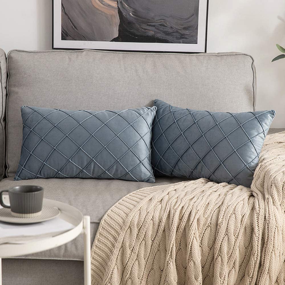 Velvet Throw Pillow Square Soft Couch Pillows Set of 2 (Inserts + Pillow Covers,Blue)