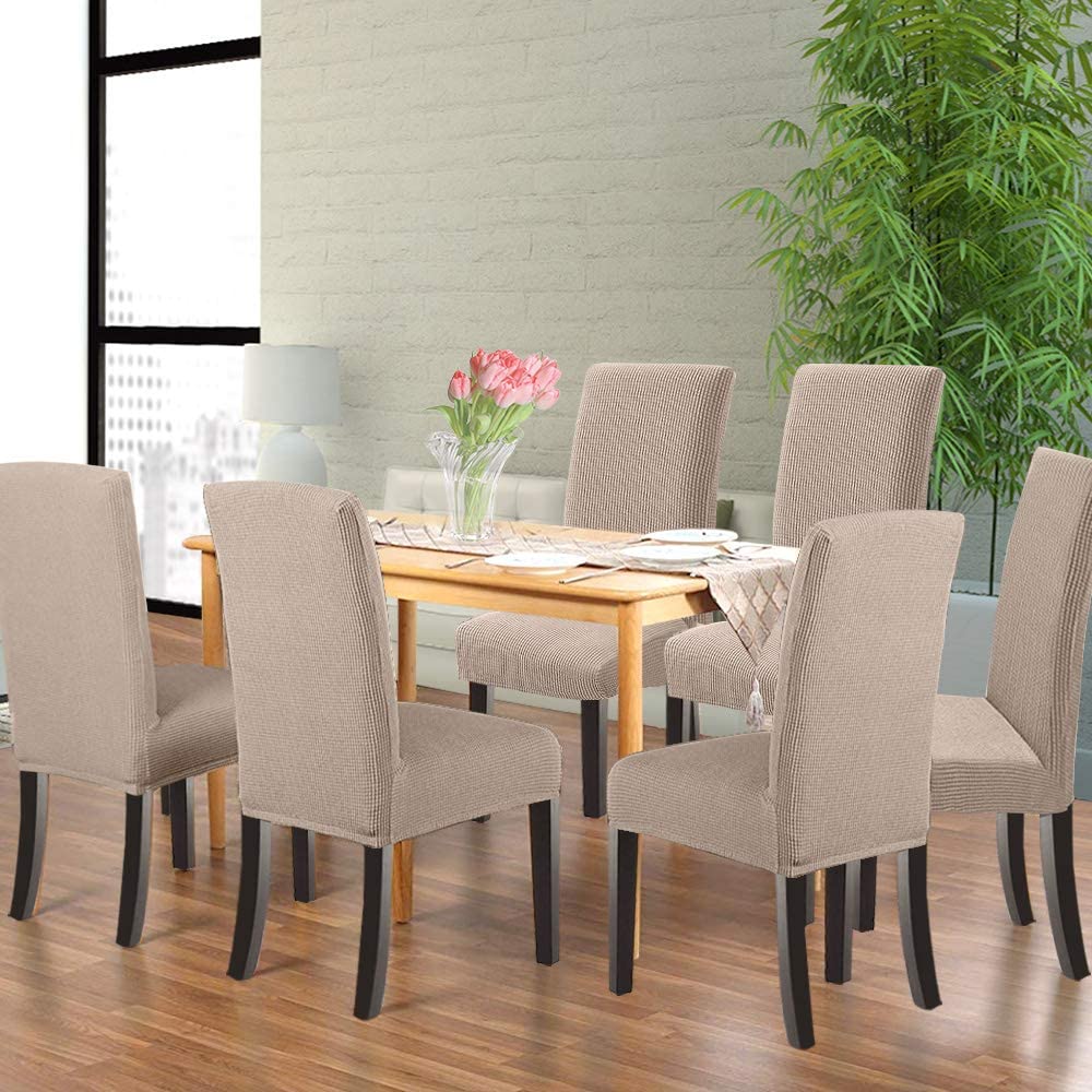 Stretch Jacquard Dining Chair Covers Set of 2/4/6/8, Khaki