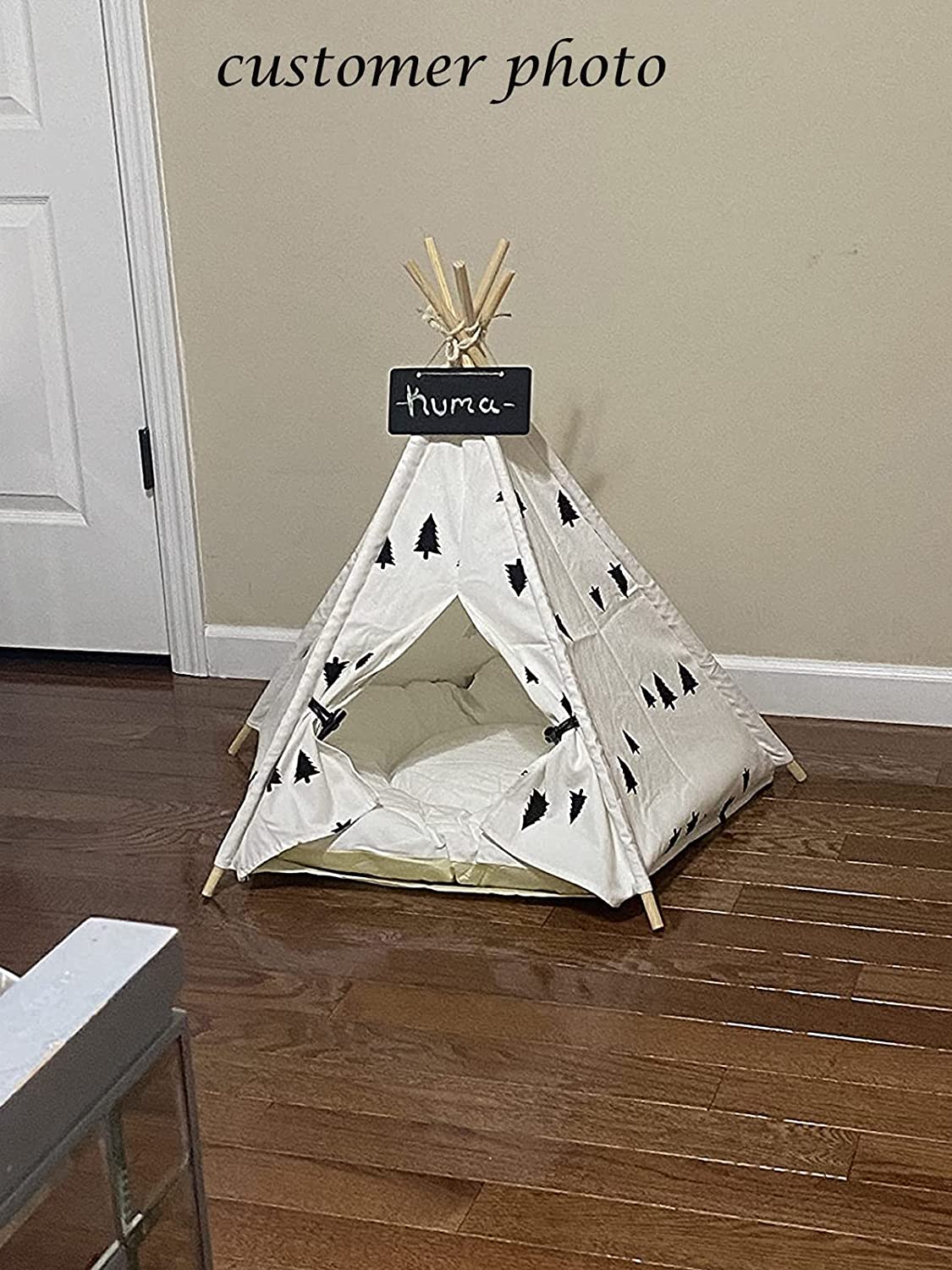 Pet Teepee Dog & Cat Bed - Portable Dog Tents & Pet Houses with Thick Cushion & Blackboard