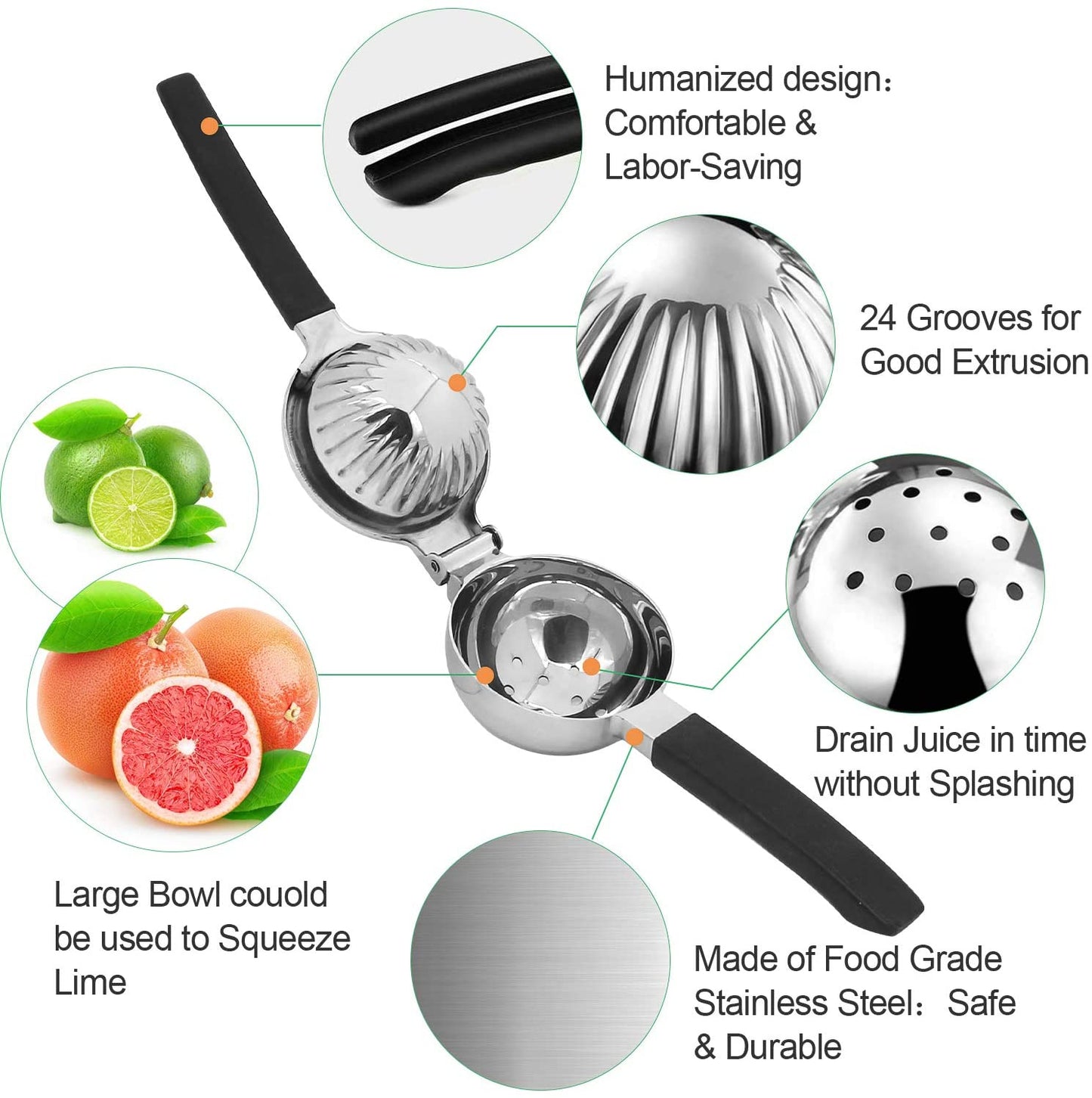 Lemon Squeezer Stainless Steel, Large Bowl Manual Citrus Press Juicer Squeezer Hand Lemon Lime Squeezer Tool