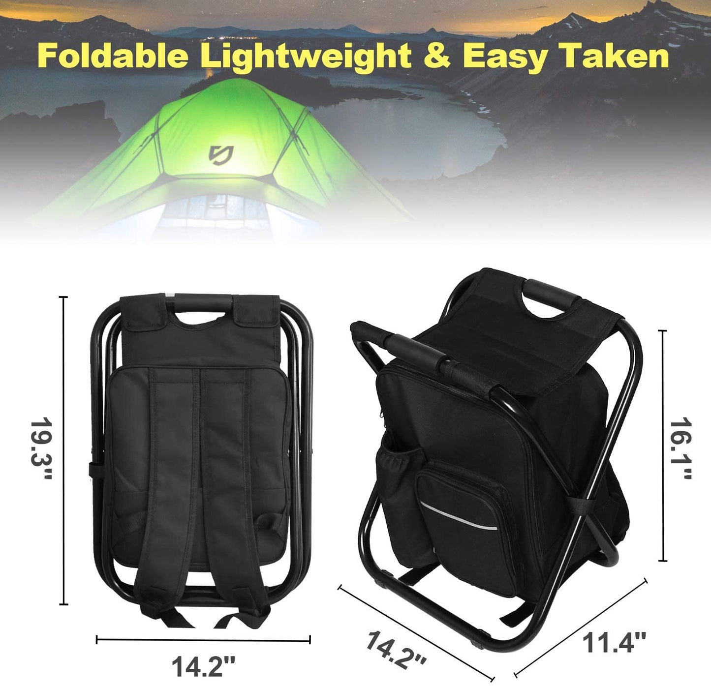 Backpack Cooler Chair ,Portable Folding Seat Stool, Lightweight Fishing Stool Outdoor Gear for Camping, Travel, Hiking, Beach, Picnic,400 LBS Capacity(Black)
