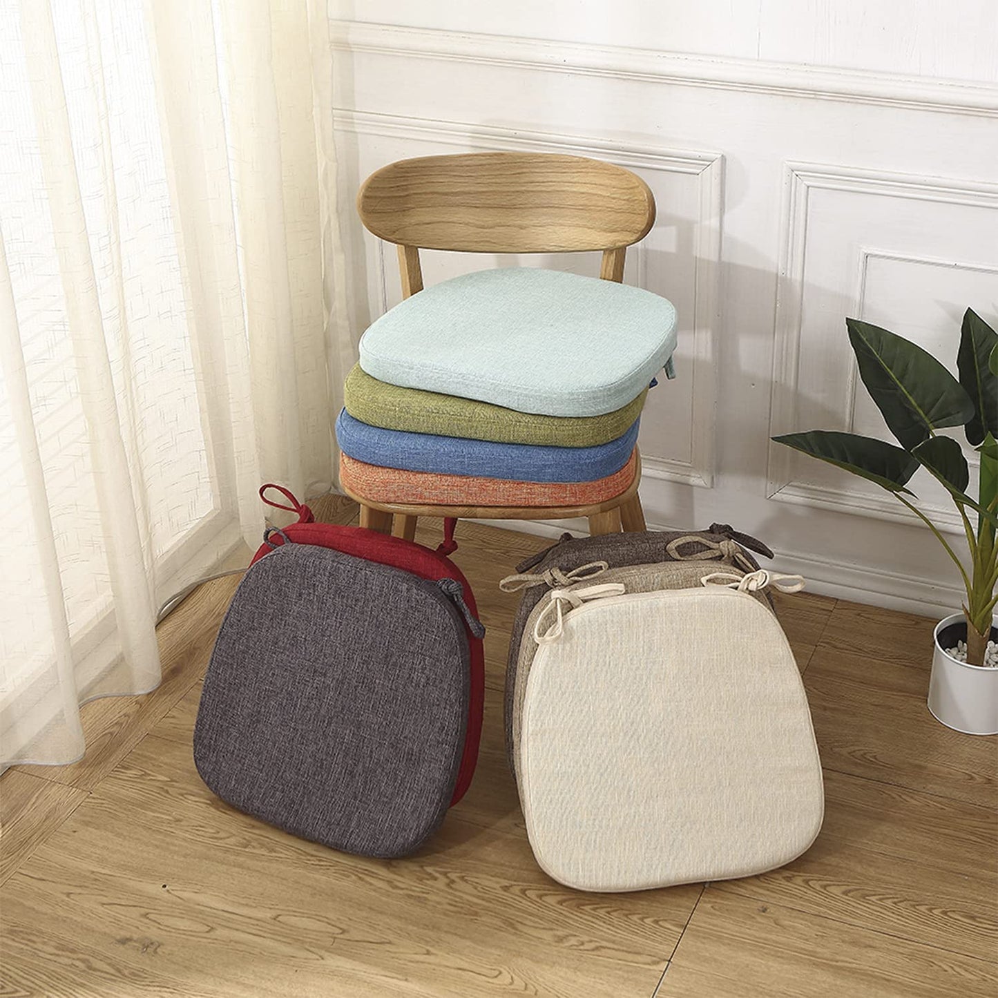 Chair Cushion with Ties for Dining Chairs(1/4/6/8, Beige)