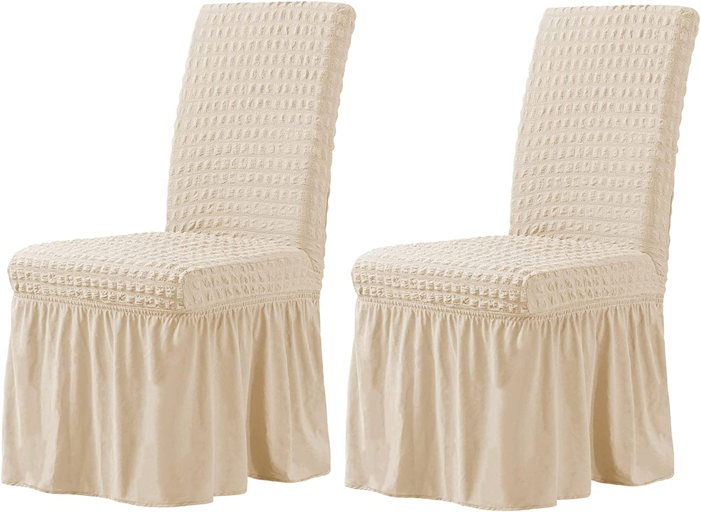 Stretchy Dining Room Chair Covers with Long Skirt, Suitable for families, parties, dirt resistant ,Set of 2/4/6/8 PCS,Light Khaki