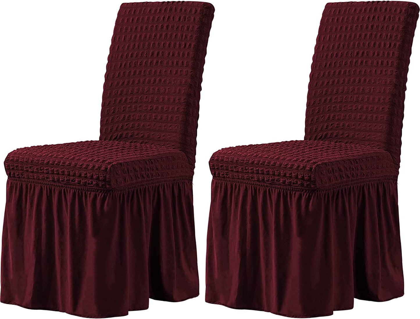 Stretchy Dining Room Chair Covers with Long Skirt, Suitable for families, parties, dirt resistant ,Set of 2/4/6/8 PCS,Wine