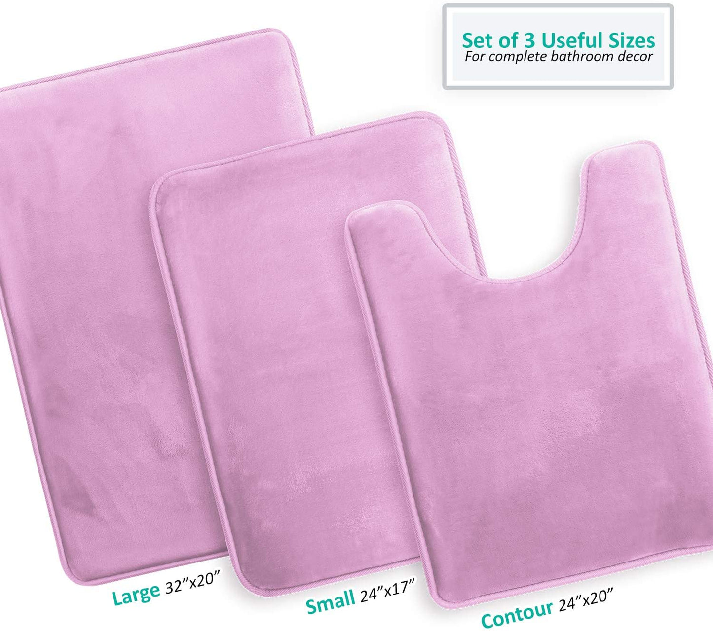 Bathroom Rugs Memory Foam Bath Mat Set for Bathroom, Non Slip Absorbent Velvet - Fast Drying –Bathroom Rug and Contour Rug Set 3 Piece -Lavender