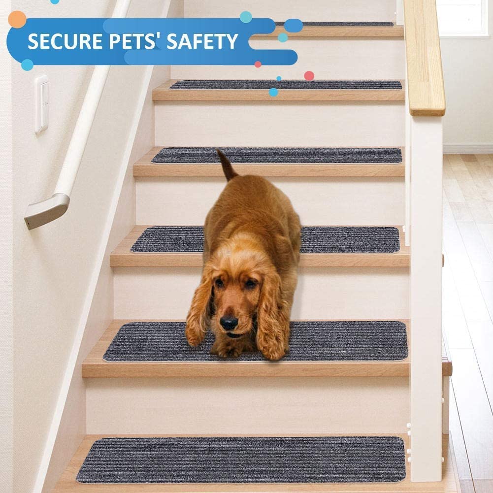 Stair Treads Carpet Non-Slip Indoor Stair Runners for Wooden Steps, Stair Rugs for Kids and Dogs, Set of 15, 8" X 30", Grey