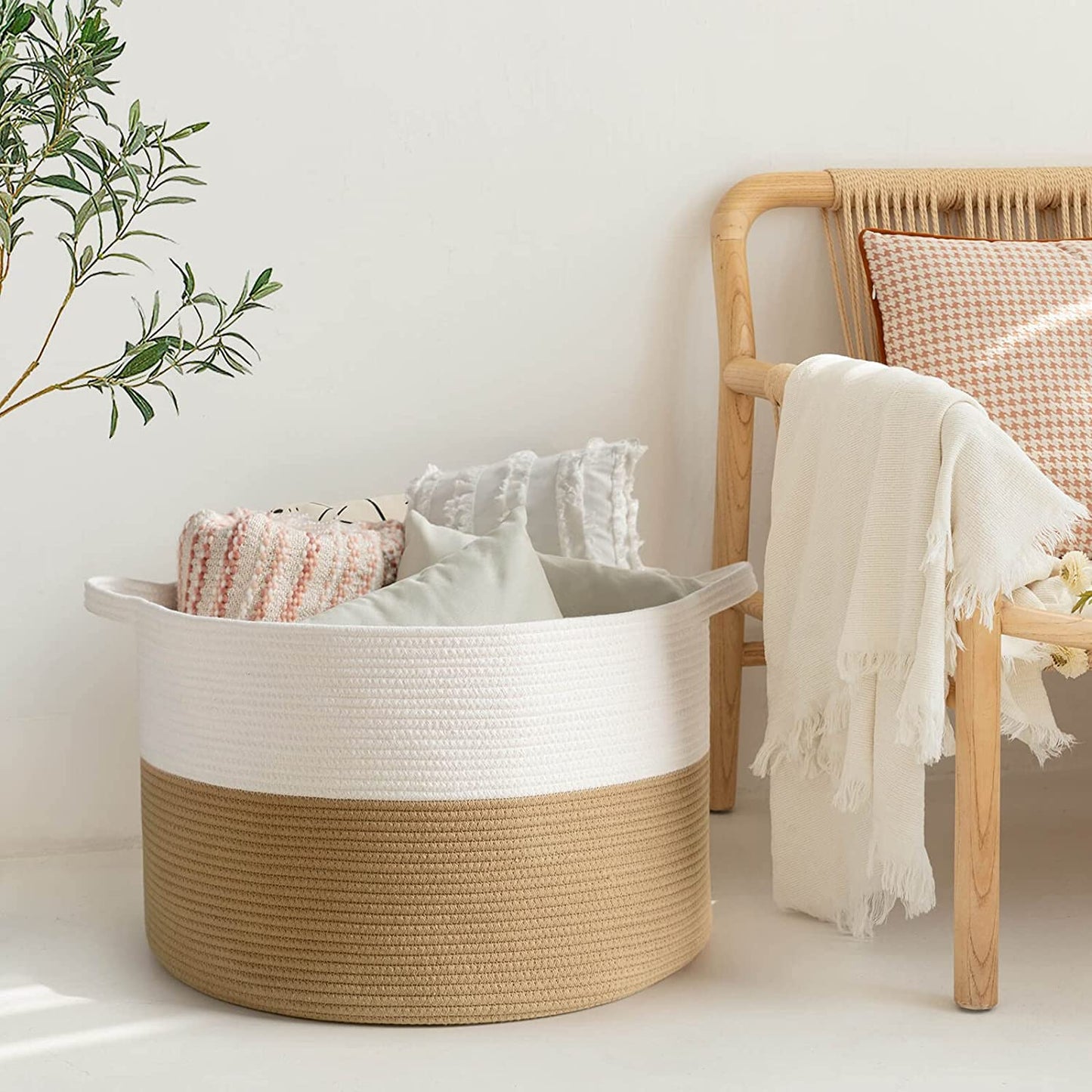 Laundry Baskets Storage Basket with Handles,Decorative Basket for Living room,Woven Storage Basket for Toys Bin-22x14in,Gradient Yellow