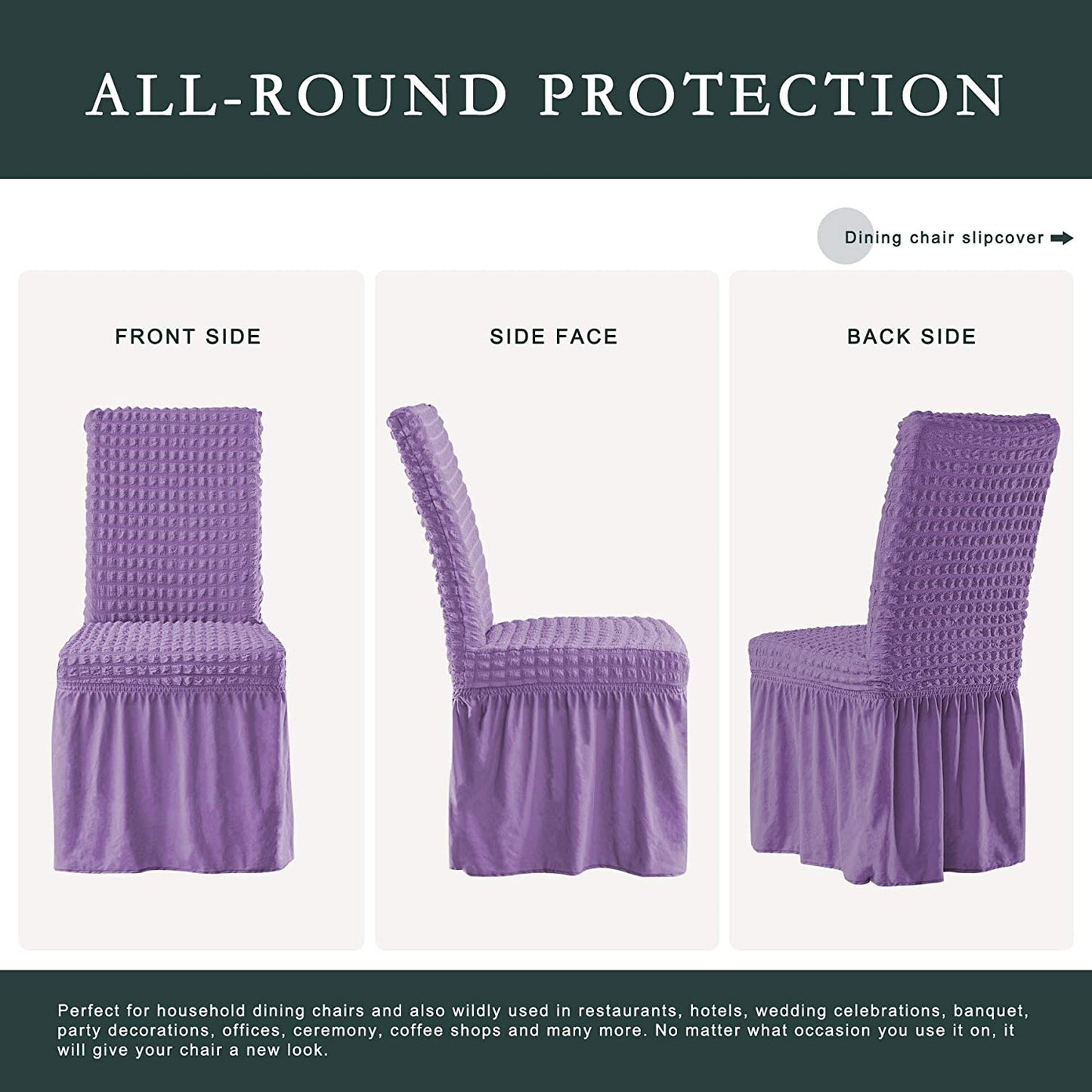 Stretchy Dining Room Chair Covers with Long Skirt, Suitable for families, parties, dirt resistant ,Set of 2/4/6/8 PCS,Purple