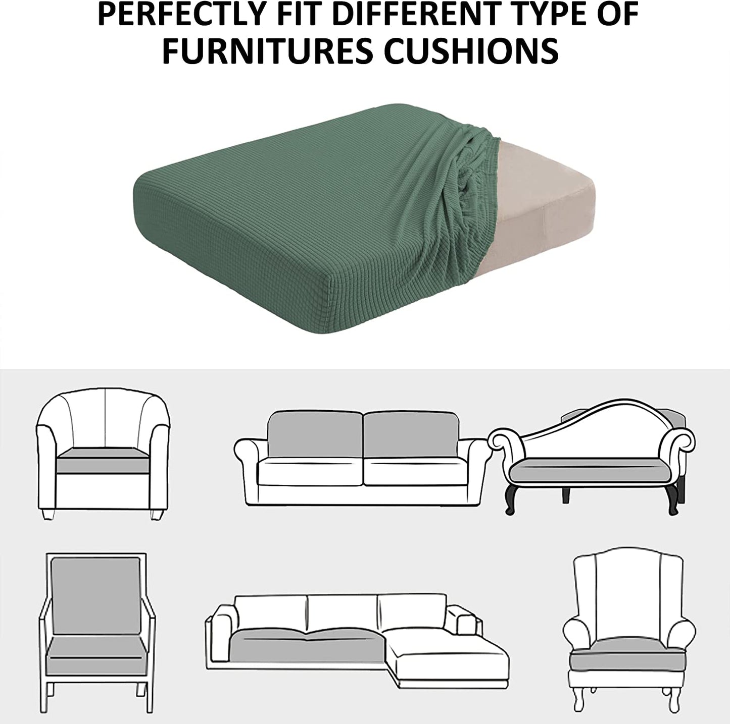 Water Repellent Sofa Couch Cushion Covers Sofa Seat Slipcover Suitable for 1/2/3 Setaer Furniture Protector, Non Slip Small Checks, Sage