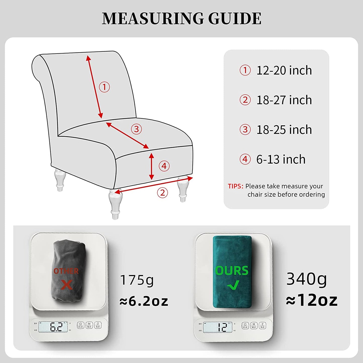 Armless Velvet Accent Chair Slipcover High Stretch Chair Covers with Elastic Bottom Removable Chair Slipcover Without Arms for Living Room Hotel, Dark Teal