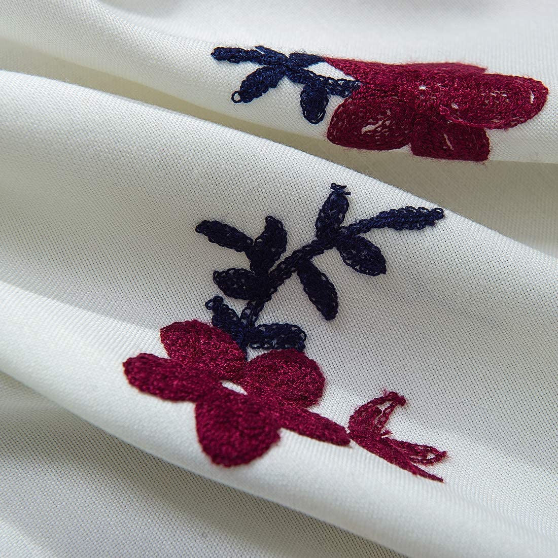 Embroidered Farmhouse Tie Up Shade Curtain for Small Window Rod Pocket 1 Piece, Red Floral