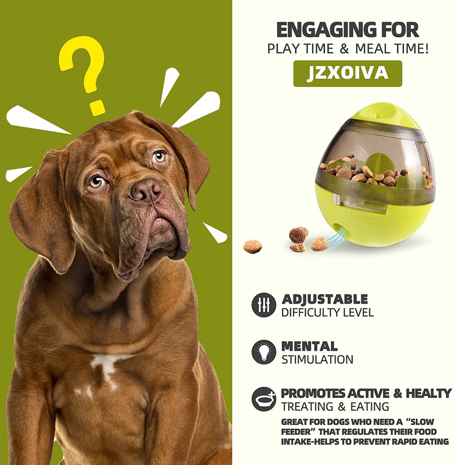 Dog Treat Ball, IQ Treat Dispensing Dog Toys, Interactive Food Puzzles Ball for Dogs, Pet Slow Feeder Ball (10cmx12cm, Green)