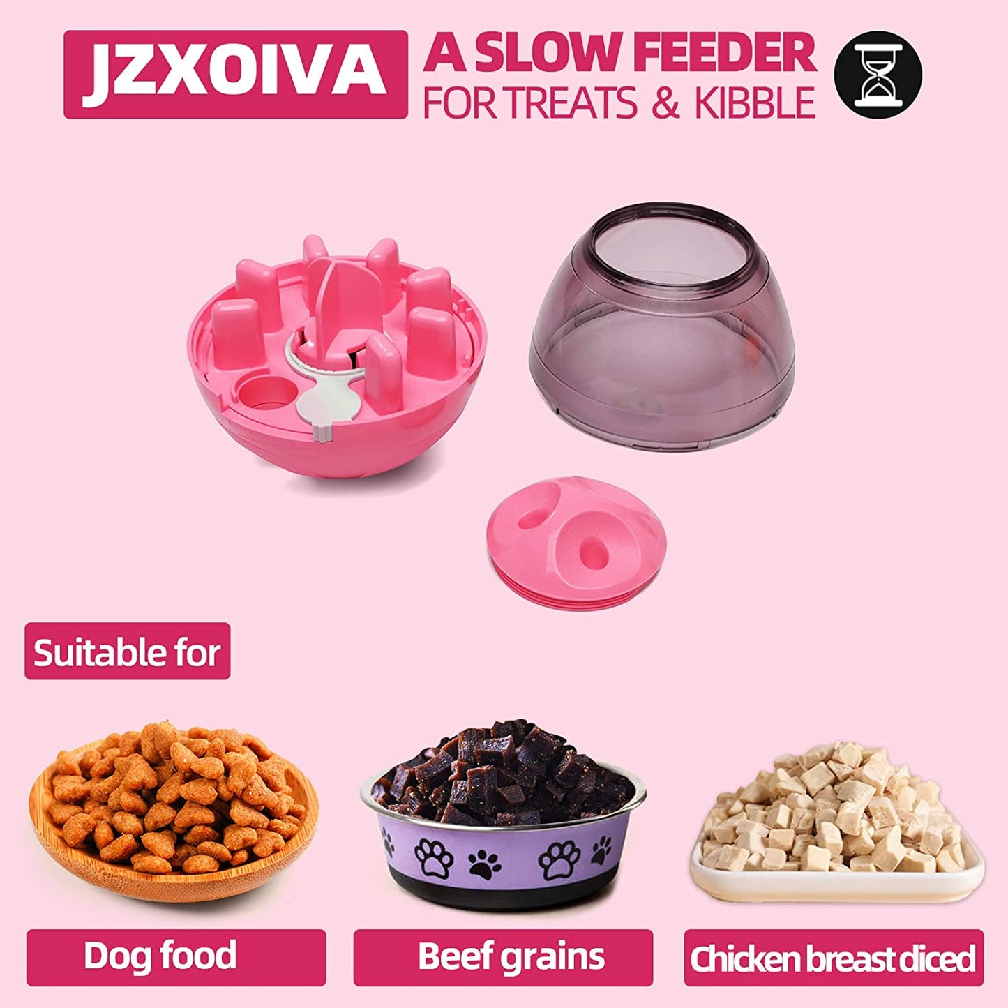 Dog Treat Ball, IQ Treat Dispensing Dog Toys, Interactive Food Puzzles Ball for Dogs, Pet Slow Feeder Ball (10cmx12cm, Pink)