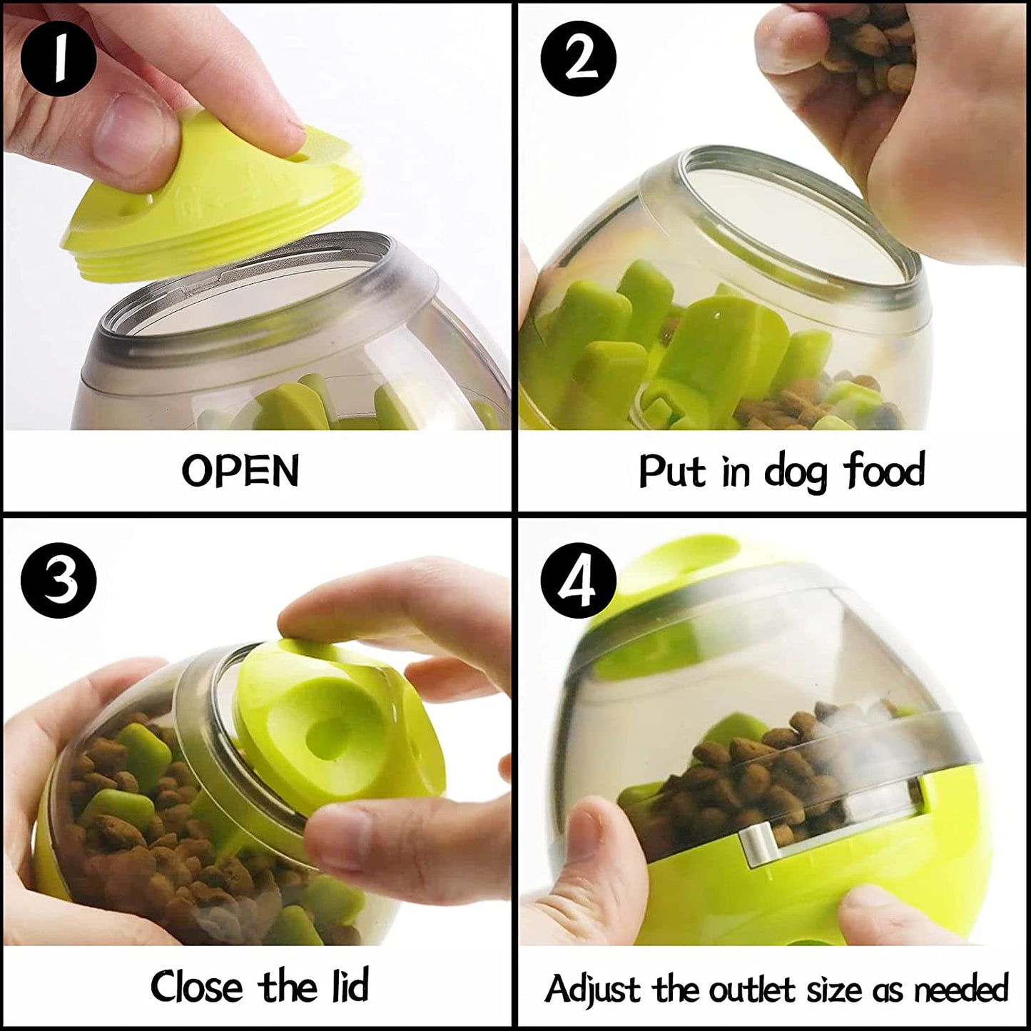 Dog Treat Ball, IQ Treat Dispensing Dog Toys, Interactive Food Puzzles Ball for Dogs, Pet Slow Feeder Ball (10cmx12cm, Green)