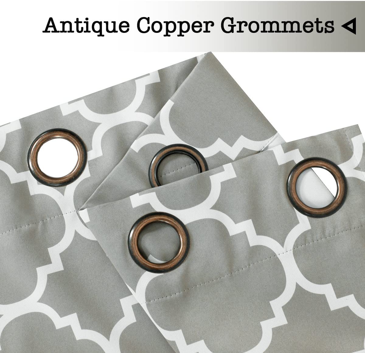 Blackout Curtain for Sliding Glass Door Moroccan Tile Quatrefoil Pattern, Light Grey and White