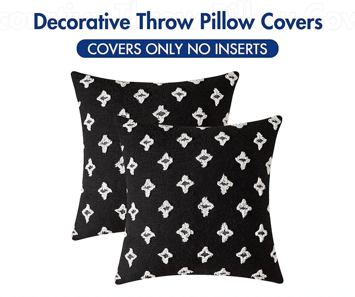 Velvet Throw Pillow Diamond Jacquard Soft Couch Pillows Set of 2 (Inserts + Pillow Covers, Black)