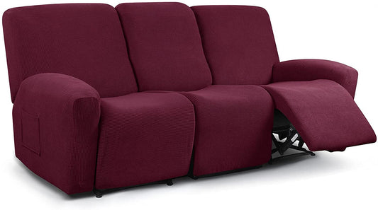 Recliner Sofa Covers Stretch for 1/2/3 Seats Jacquard Pattern Furniture Protector, Burgundy