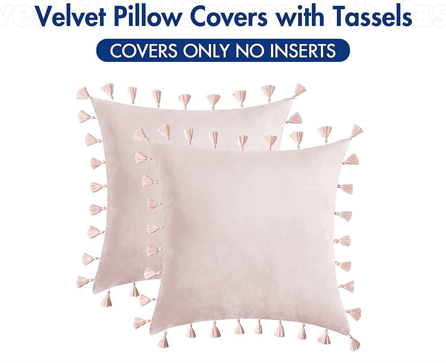Pack of 2 Velvet Soft Solid Decorative Throw Pillows with Tassels Fringe Boho Accent Cushion for Couch Sofa Bed, Pink