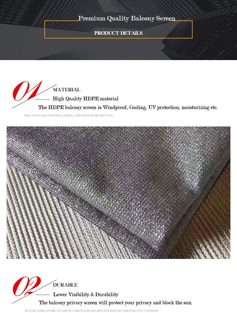 Balcony Privacy Screen Fence Cover, Privacy Screen UV-Resistant Visibility Reduction Fence Screen for Balcony, Backyard, Patio, Porch, Garden (Grey)