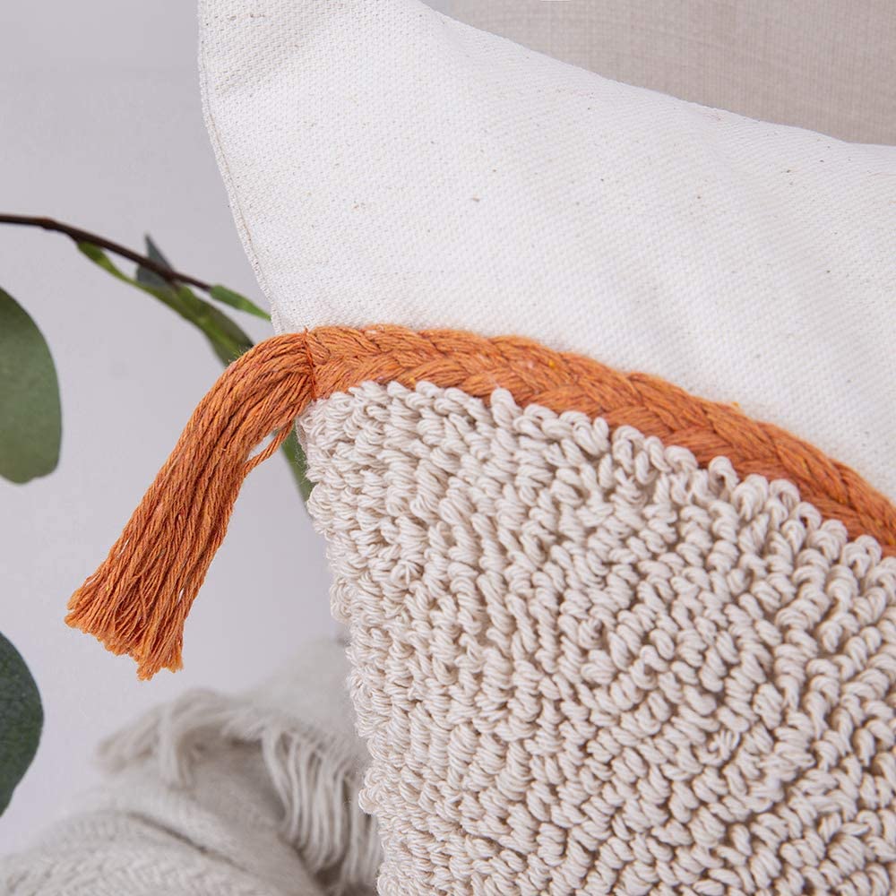 Tribal Boho Woven with Tassels Pillow Square Soft Couch Pillows Set of 2 (Inserts + Pillow Covers, Orange)