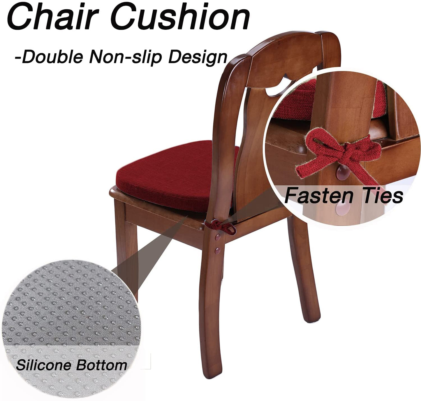 Chair Cushion with Ties for Dining Chairs (1/4/6/8 PCS, Red)