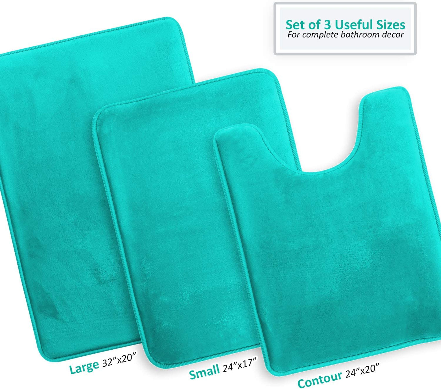 Bathroom Rugs Memory Foam Bath Mat Set for Bathroom, Non Slip Absorbent Velvet - Fast Drying –Bathroom Rug and Contour Rug Set 3 Piece -Teal