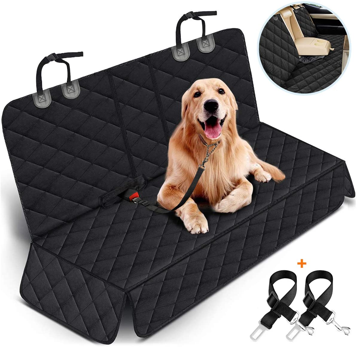 Dog Car Seat Cover, Back Seat Cover for Dogs Pet Car Seat Protector Waterproof Bench Car Seat Cover - Black