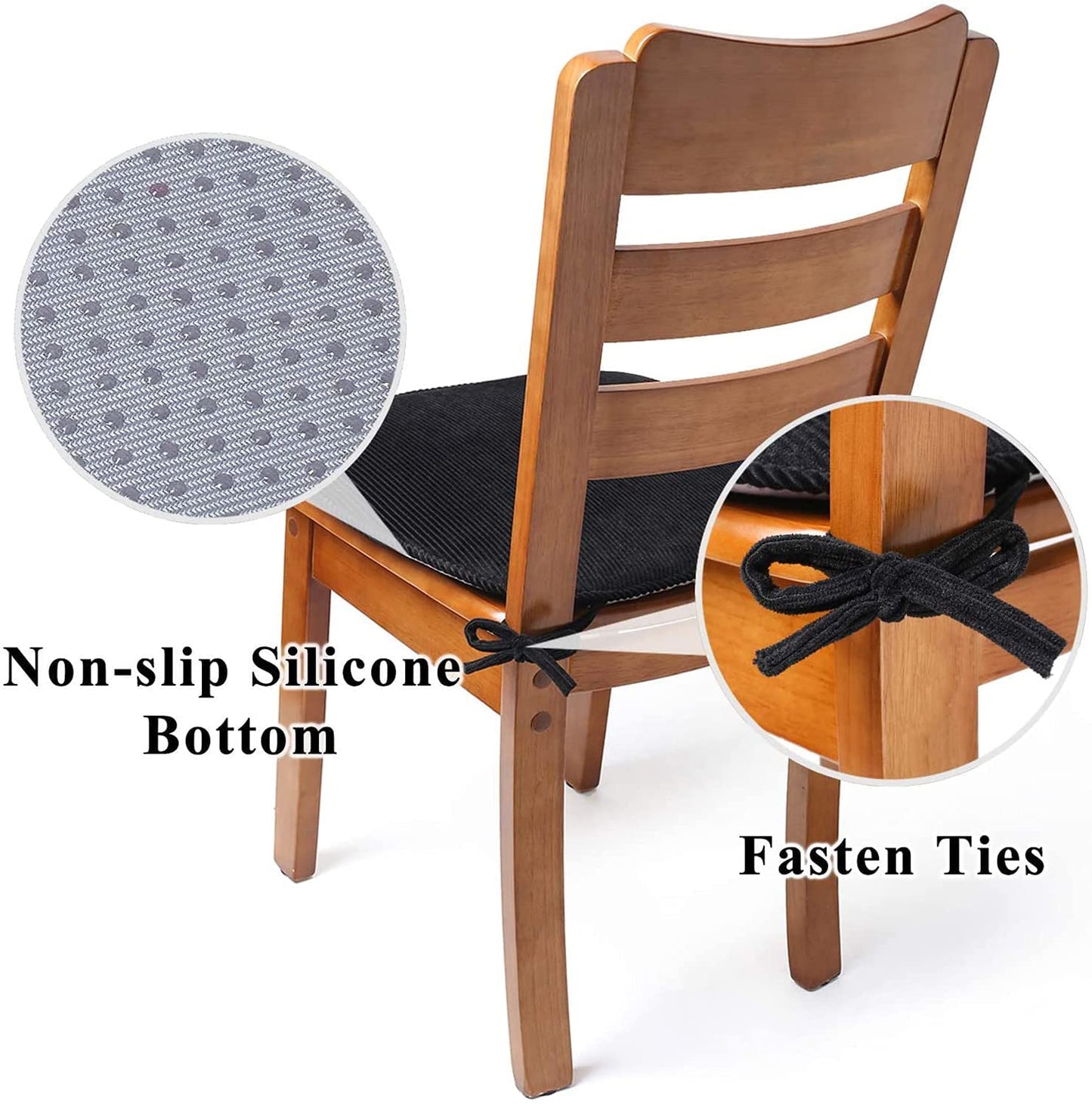 Indoor Chair Pad with Ties, Dining Chair Pads, Non Slip Seat Cushions for Kitchen Chairs (4/6/8 PCS, Black)