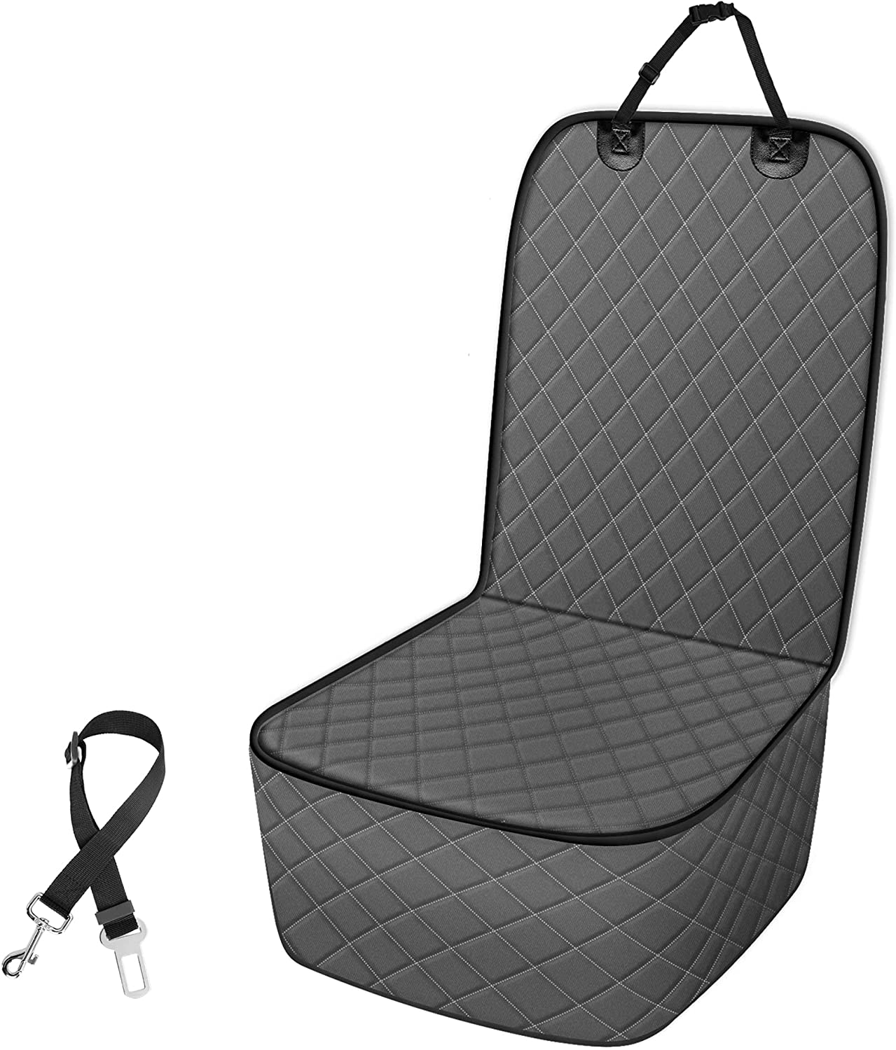 Pet Front Seat Cover, Waterproof Heavy Duty Front Dog Seat Cover with Anchors, Nonslip Net Backing & Scratchproof Dog Car Seat Cover, Black/Grey