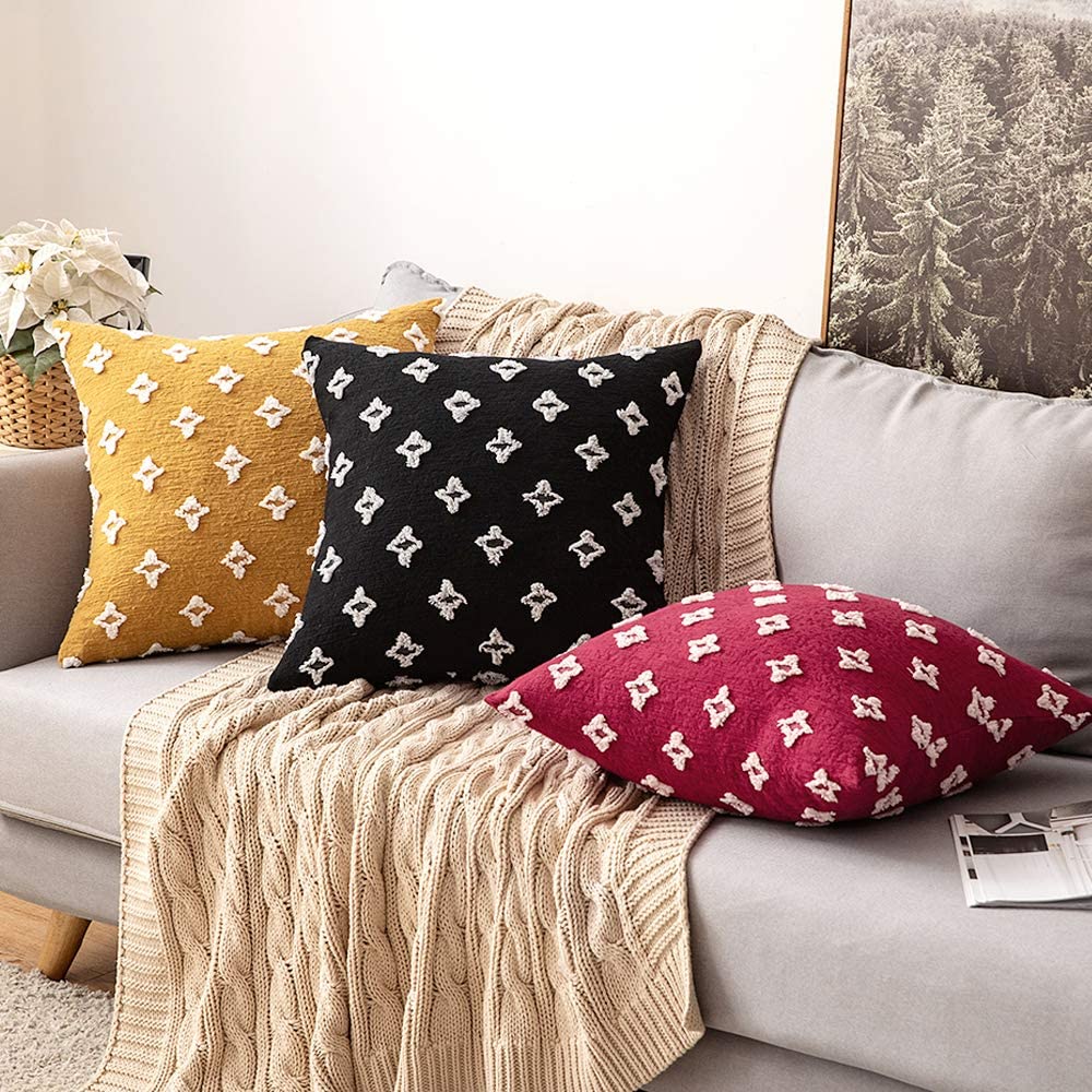 Velvet Throw Pillow Diamond Jacquard Soft Couch Pillows Set of 2 (Inserts + Pillow Covers, Black)